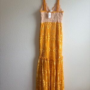 NWT Anthropologie Foxiedox  Gold and Beige  Maxi Dress - Sz S